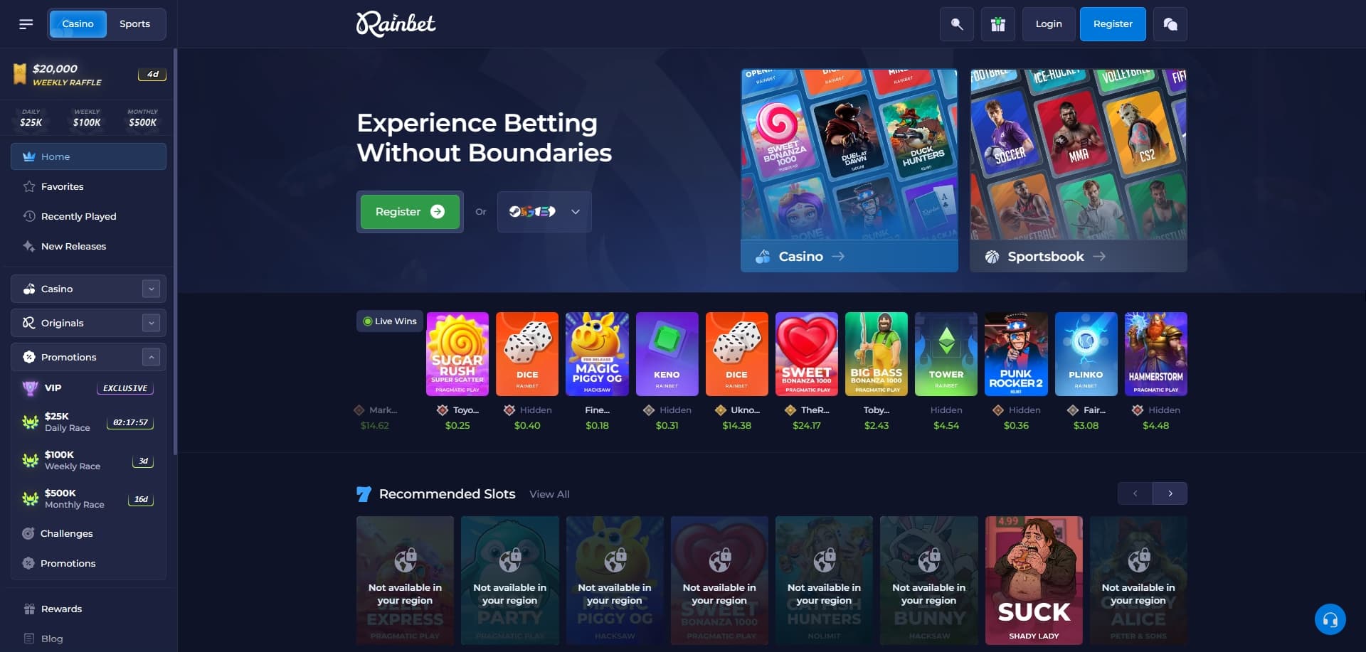 Rainbet homepage