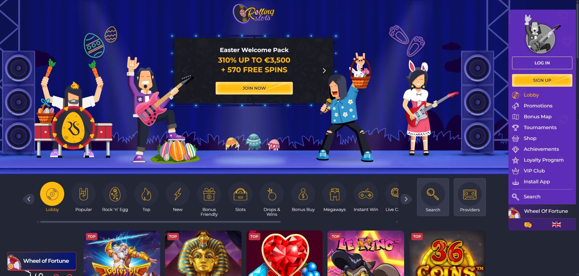 Rolling Slots homepage