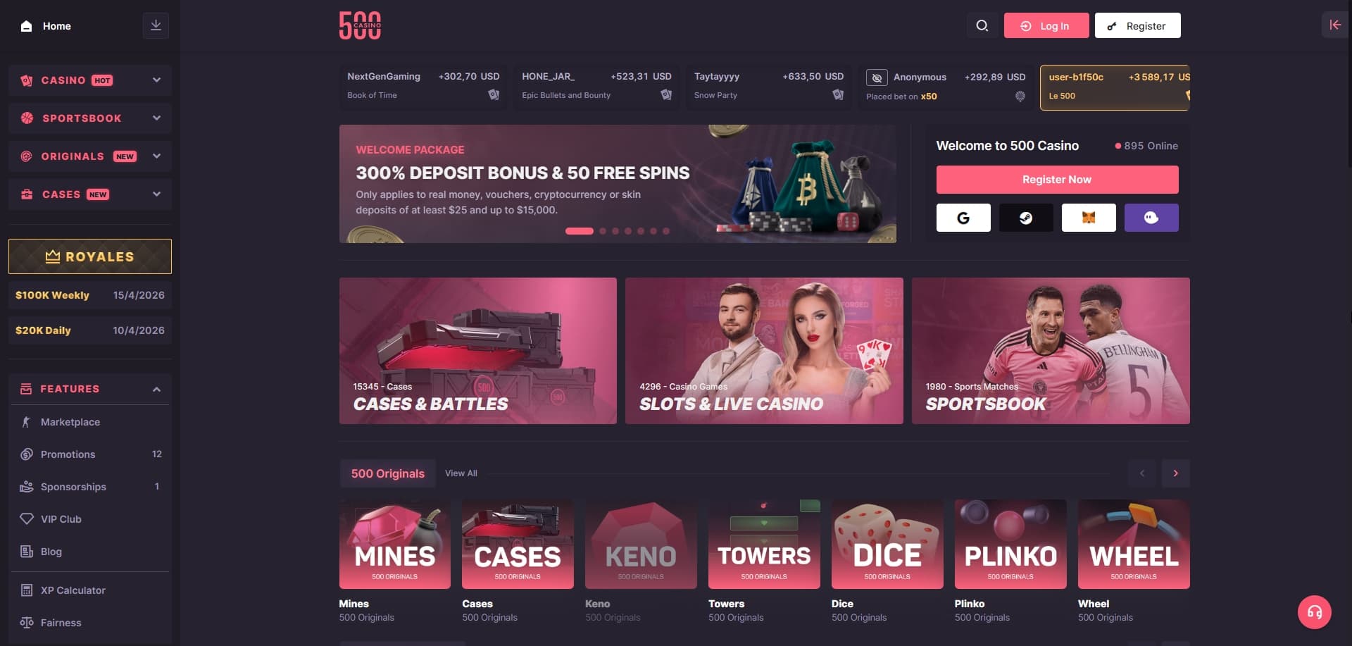 500 Casino homepage